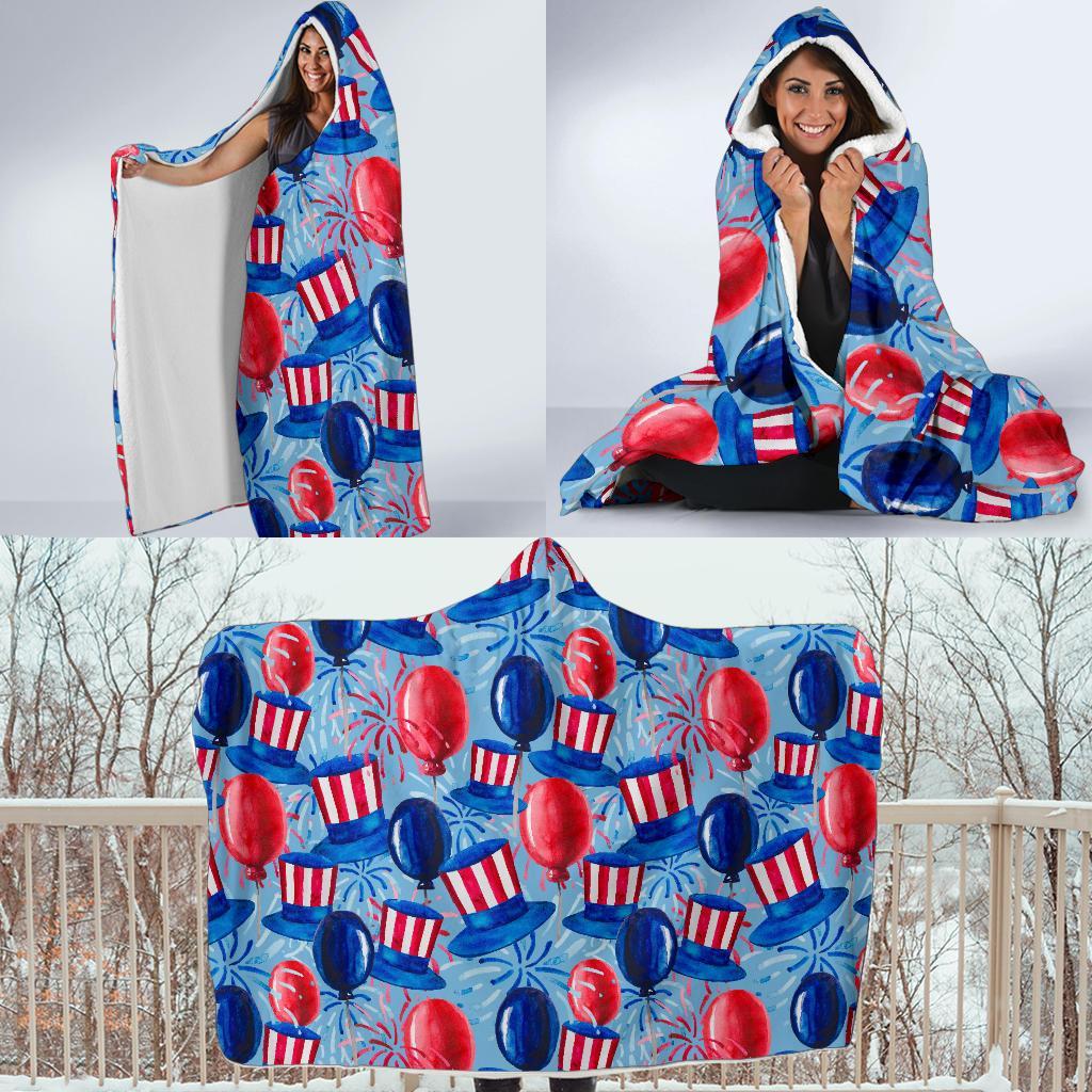 Uncle Sam Balloon Pattern Print Hooded Blanket-grizzshop