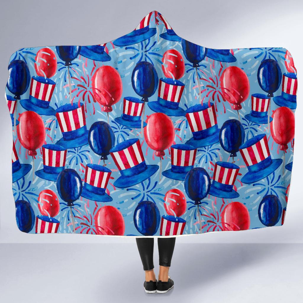 Uncle Sam Balloon Pattern Print Hooded Blanket-grizzshop