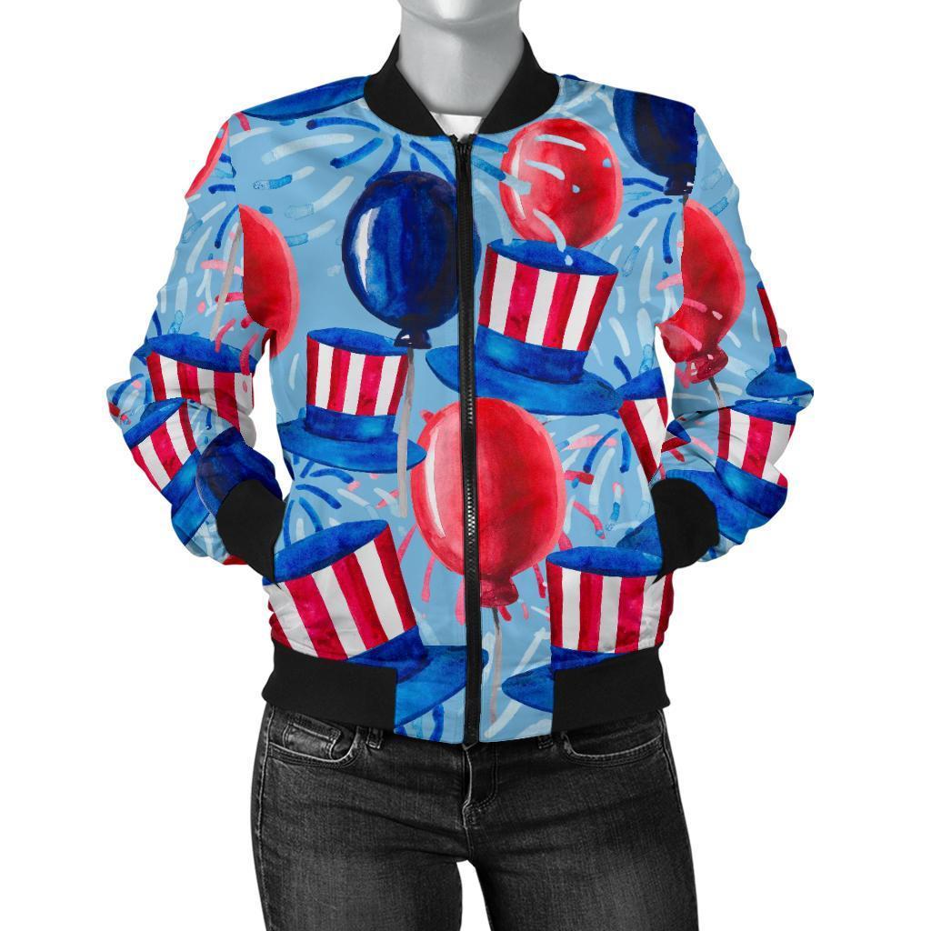 Uncle Sam Balloon Pattern Print Women Casual Bomber Jacket-grizzshop