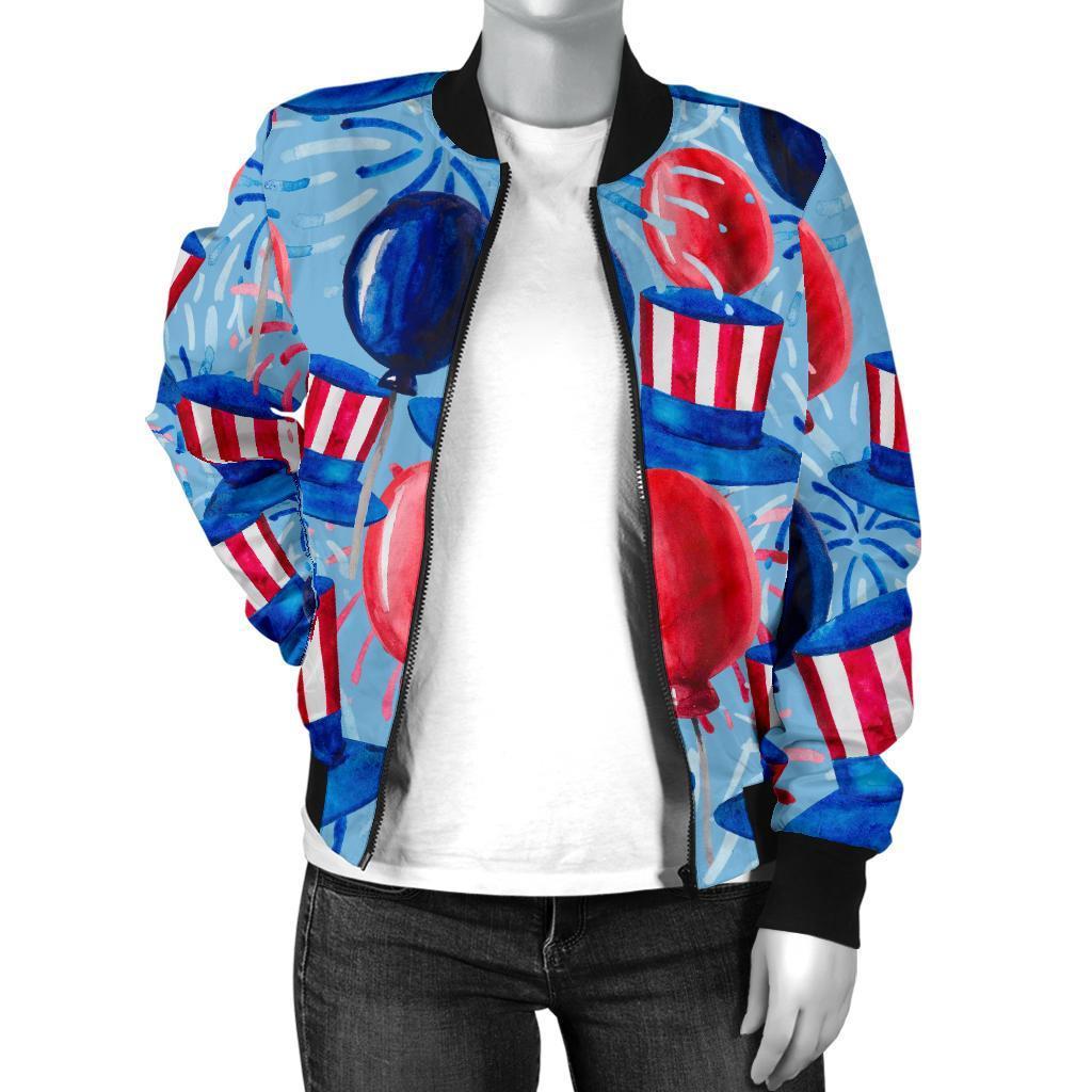 Uncle Sam Balloon Pattern Print Women Casual Bomber Jacket-grizzshop