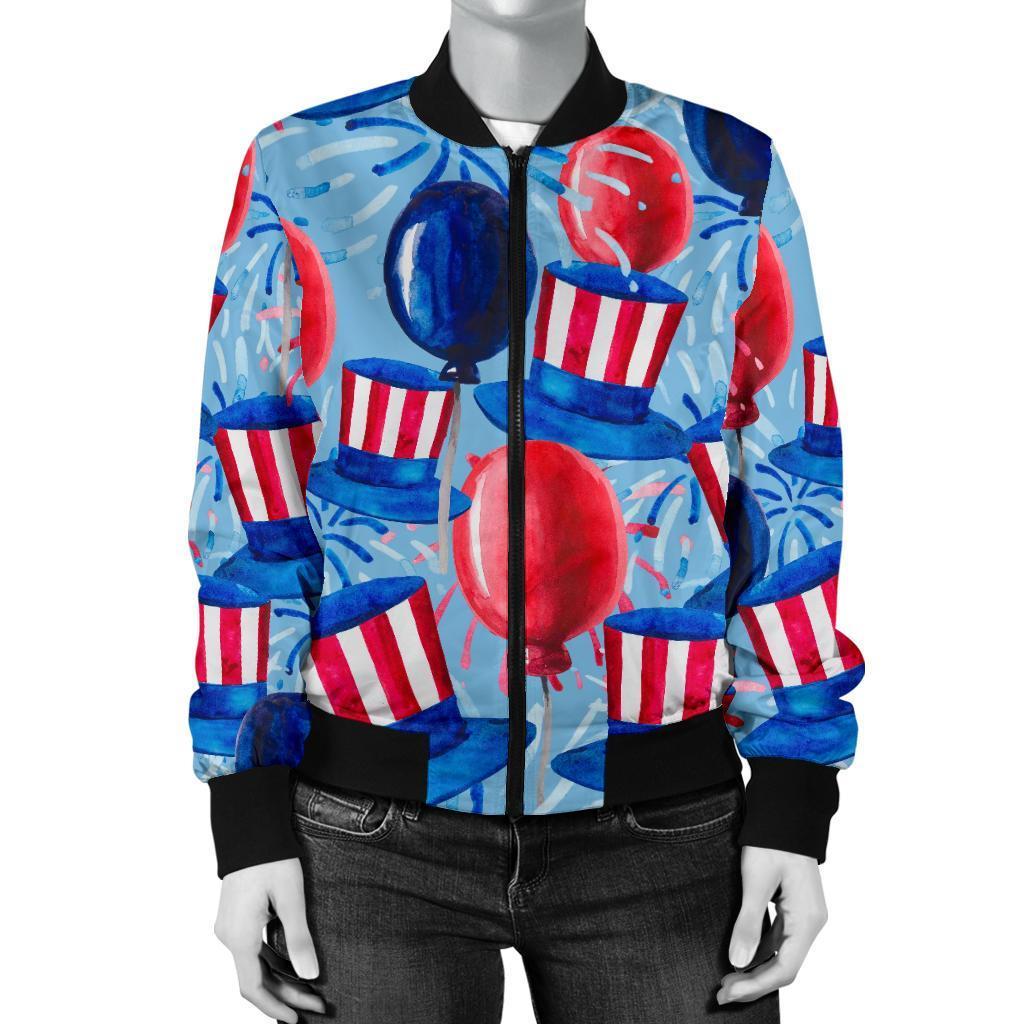 Uncle Sam Balloon Pattern Print Women Casual Bomber Jacket-grizzshop