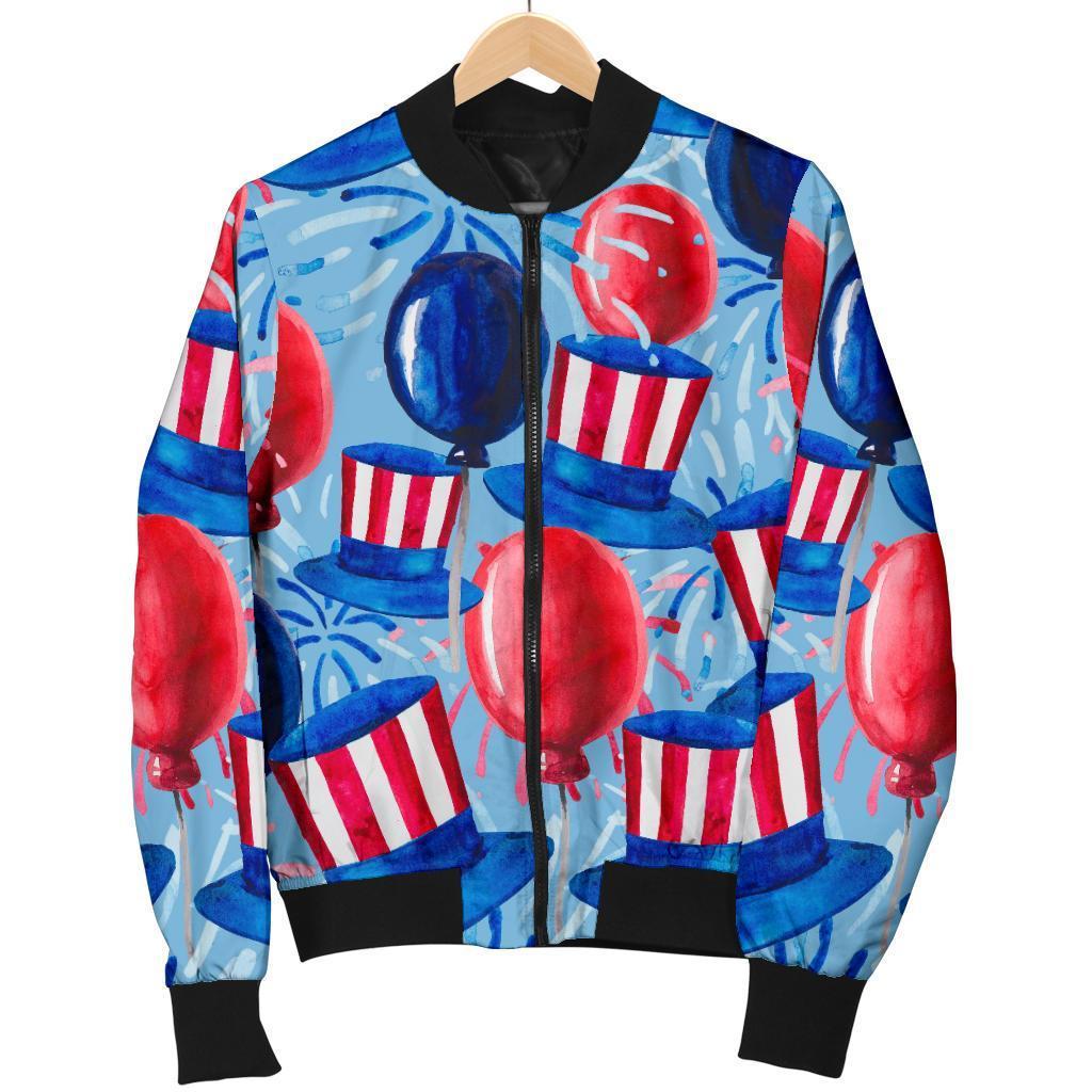 Uncle Sam Balloon Pattern Print Women Casual Bomber Jacket-grizzshop