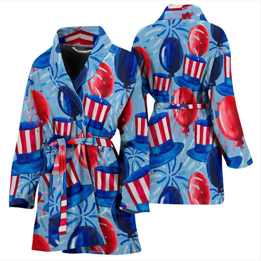 Uncle Sam Balloon Pattern Print Women Long Robe-grizzshop