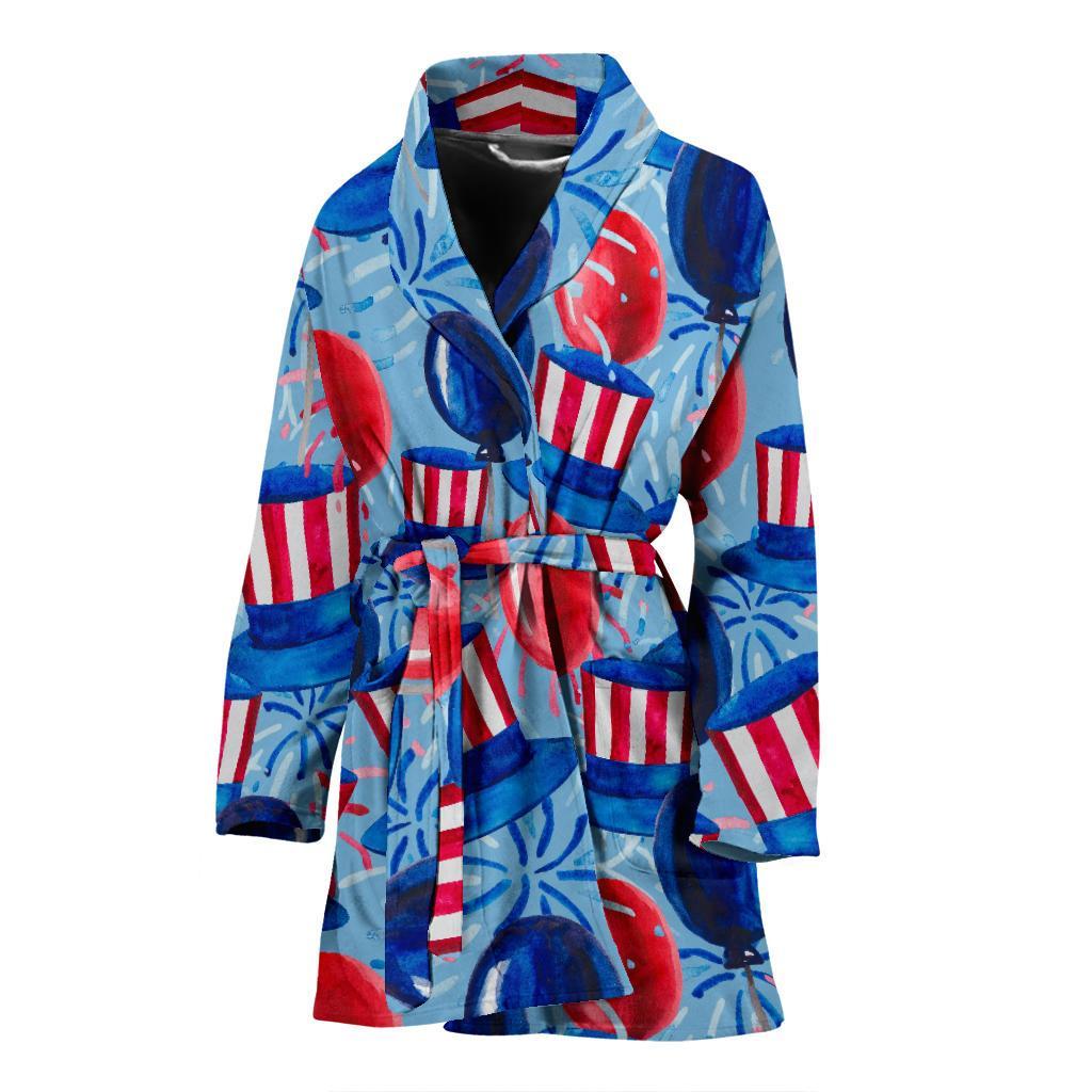 Uncle Sam Balloon Pattern Print Women Long Robe-grizzshop