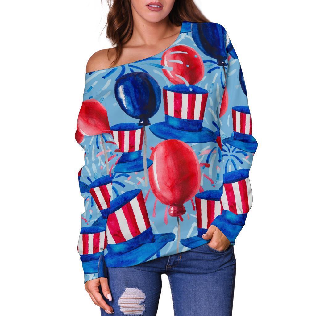 Uncle Sam Balloon Pattern Print Women Off Shoulder Sweatshirt-grizzshop