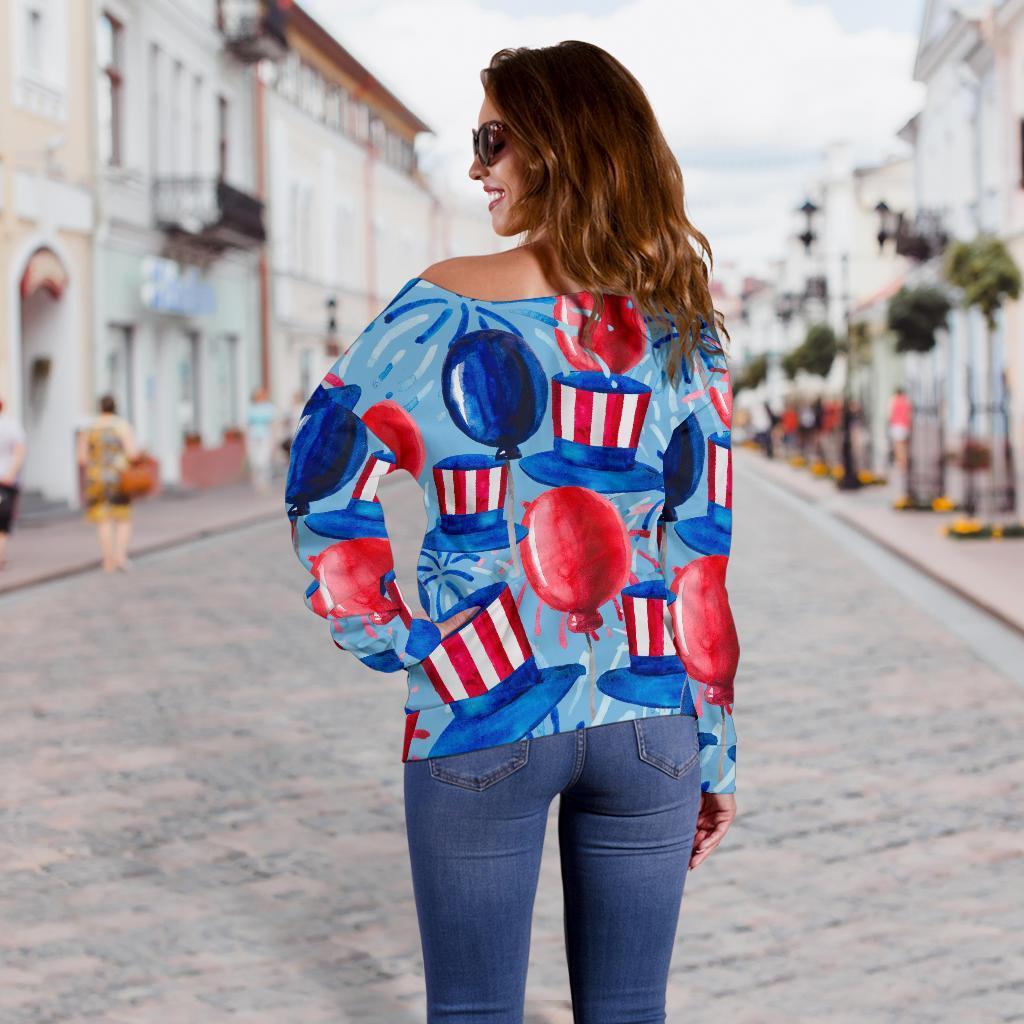 Uncle Sam Balloon Pattern Print Women Off Shoulder Sweatshirt-grizzshop