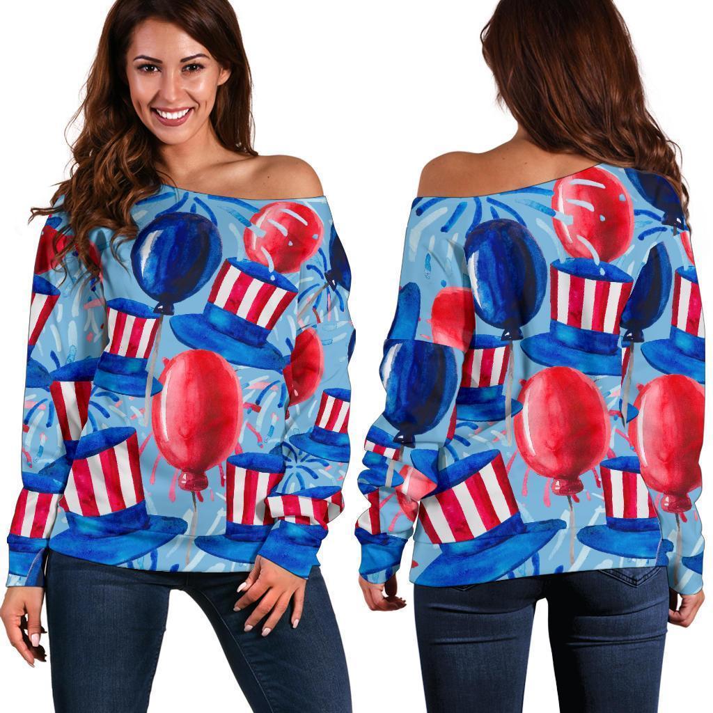 Uncle Sam Balloon Pattern Print Women Off Shoulder Sweatshirt-grizzshop