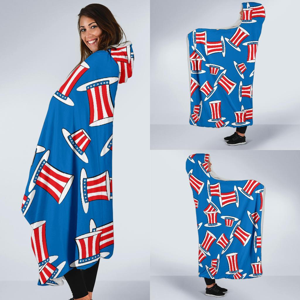 Uncle Sam Pattern Print Hooded Blanket-grizzshop