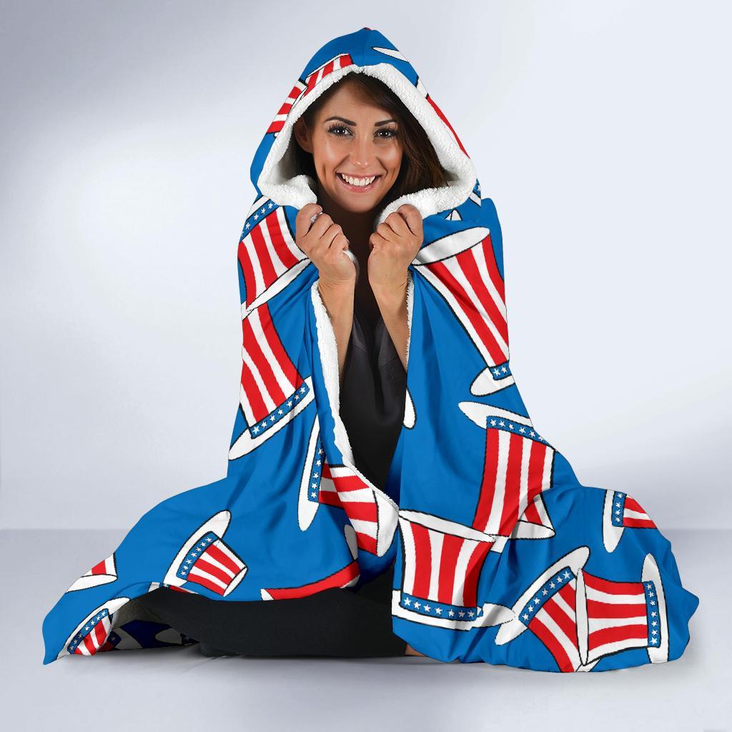Uncle Sam Pattern Print Hooded Blanket-grizzshop