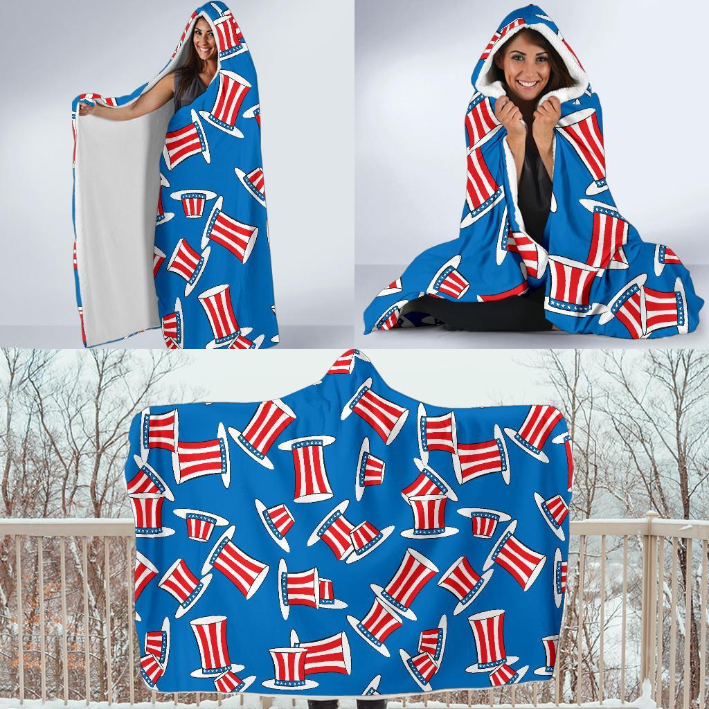 Uncle Sam Pattern Print Hooded Blanket-grizzshop