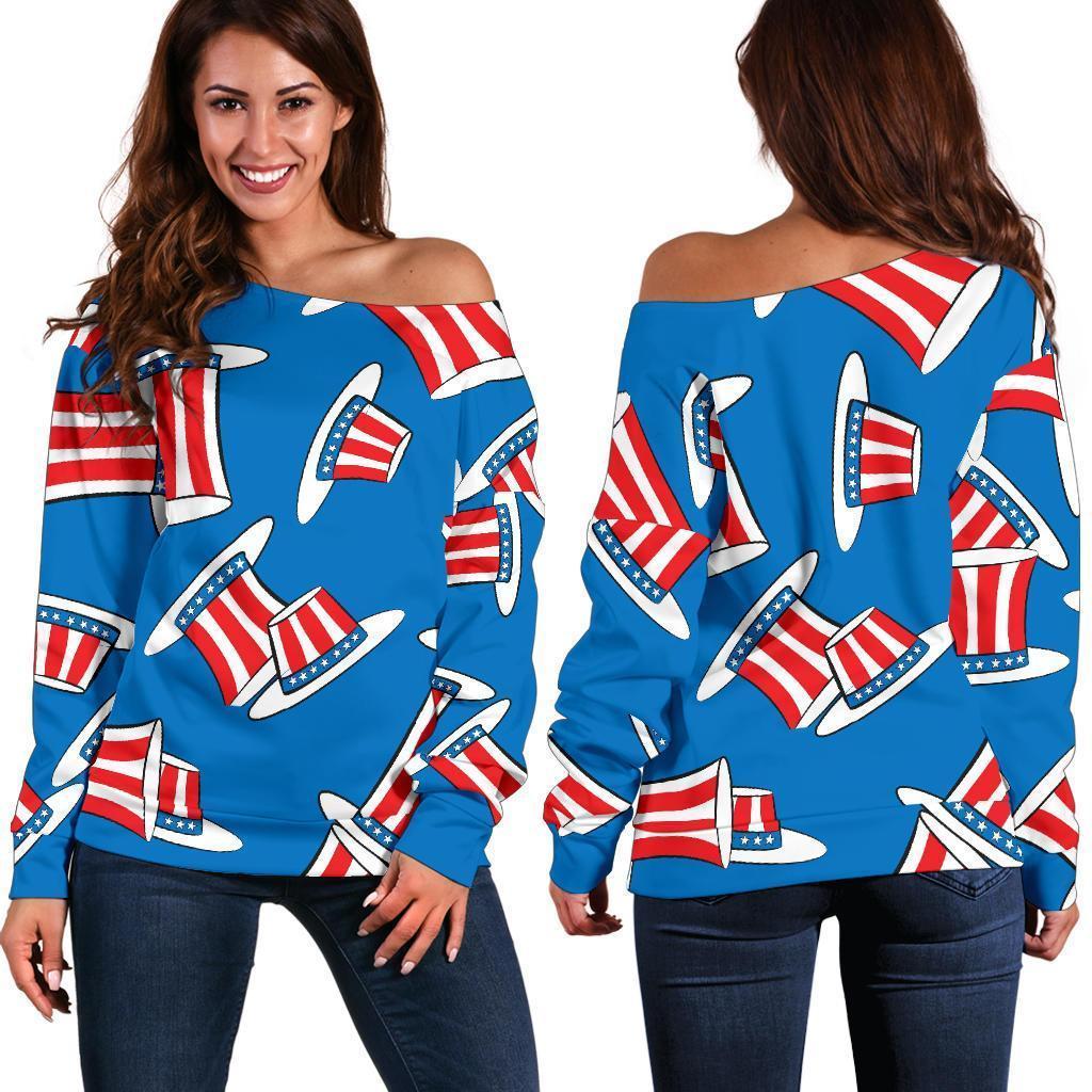 Uncle Sam Pattern Print Women Off Shoulder Sweatshirt-grizzshop
