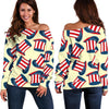Uncle Sam Print Pattern Women Off Shoulder Sweatshirt-grizzshop