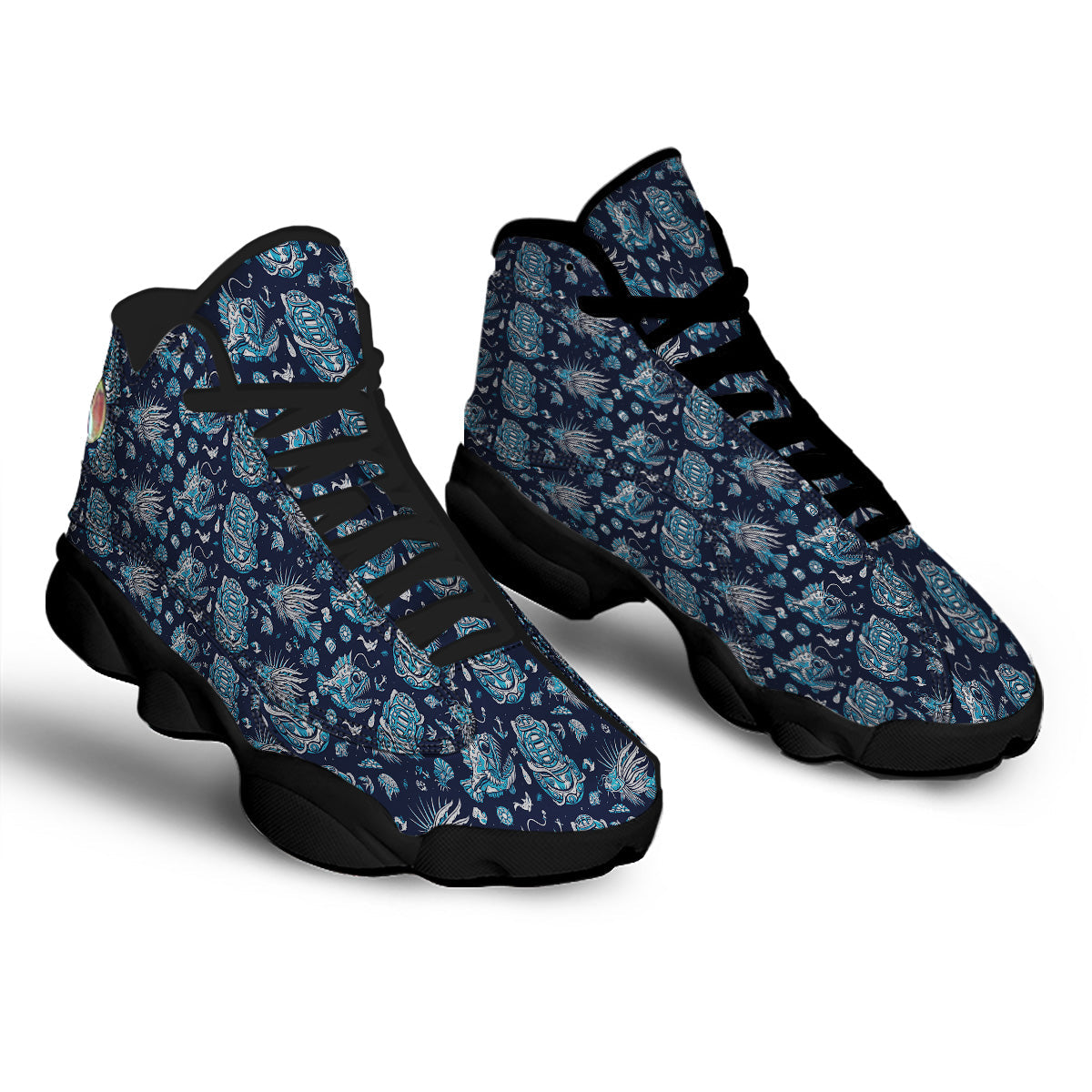 Underwater Blue Tattoo Print Pattern Black Basketball Shoes-grizzshop