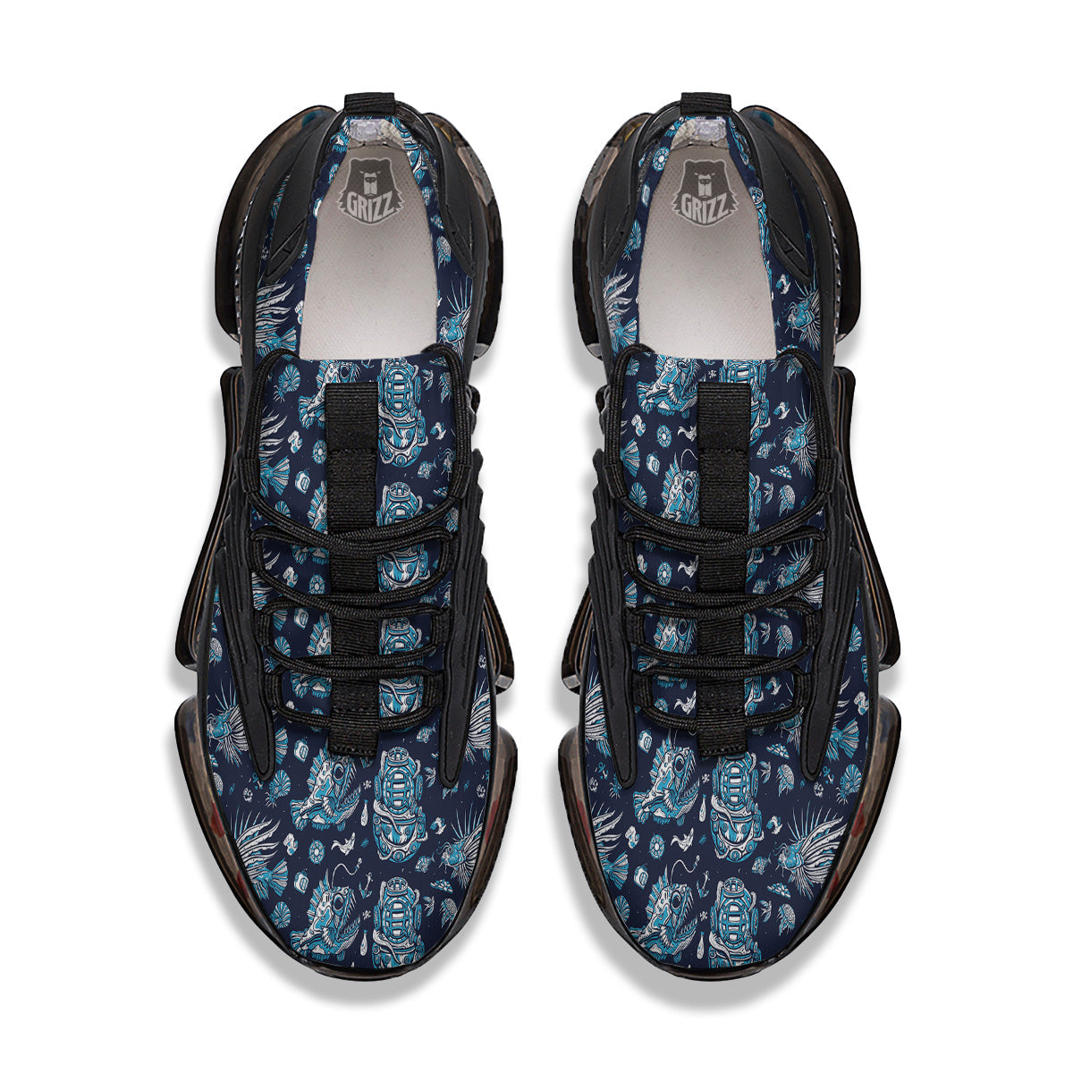 Underwater Blue Tattoo Print Pattern Black Gym Shoes-grizzshop