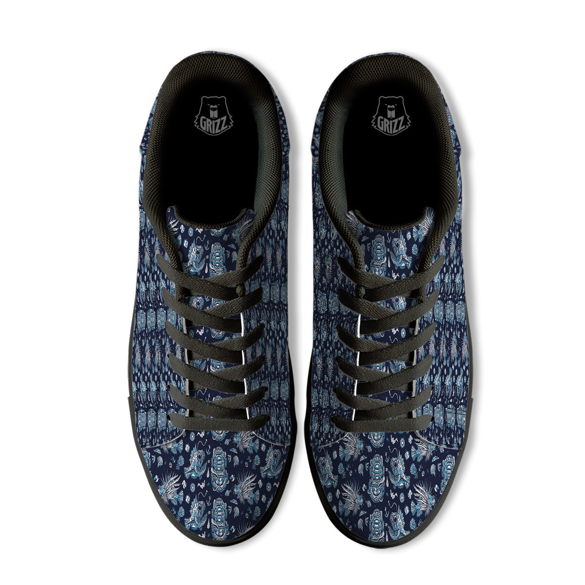 Underwater Blue Tattoo Print Pattern Black Low Top Sneakers-grizzshop