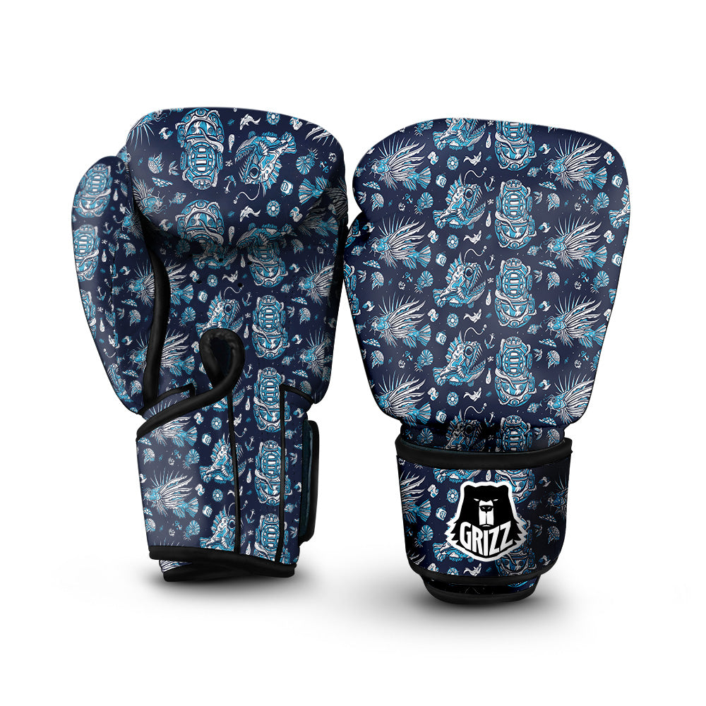 Underwater Blue Tattoo Print Pattern Boxing Gloves-grizzshop