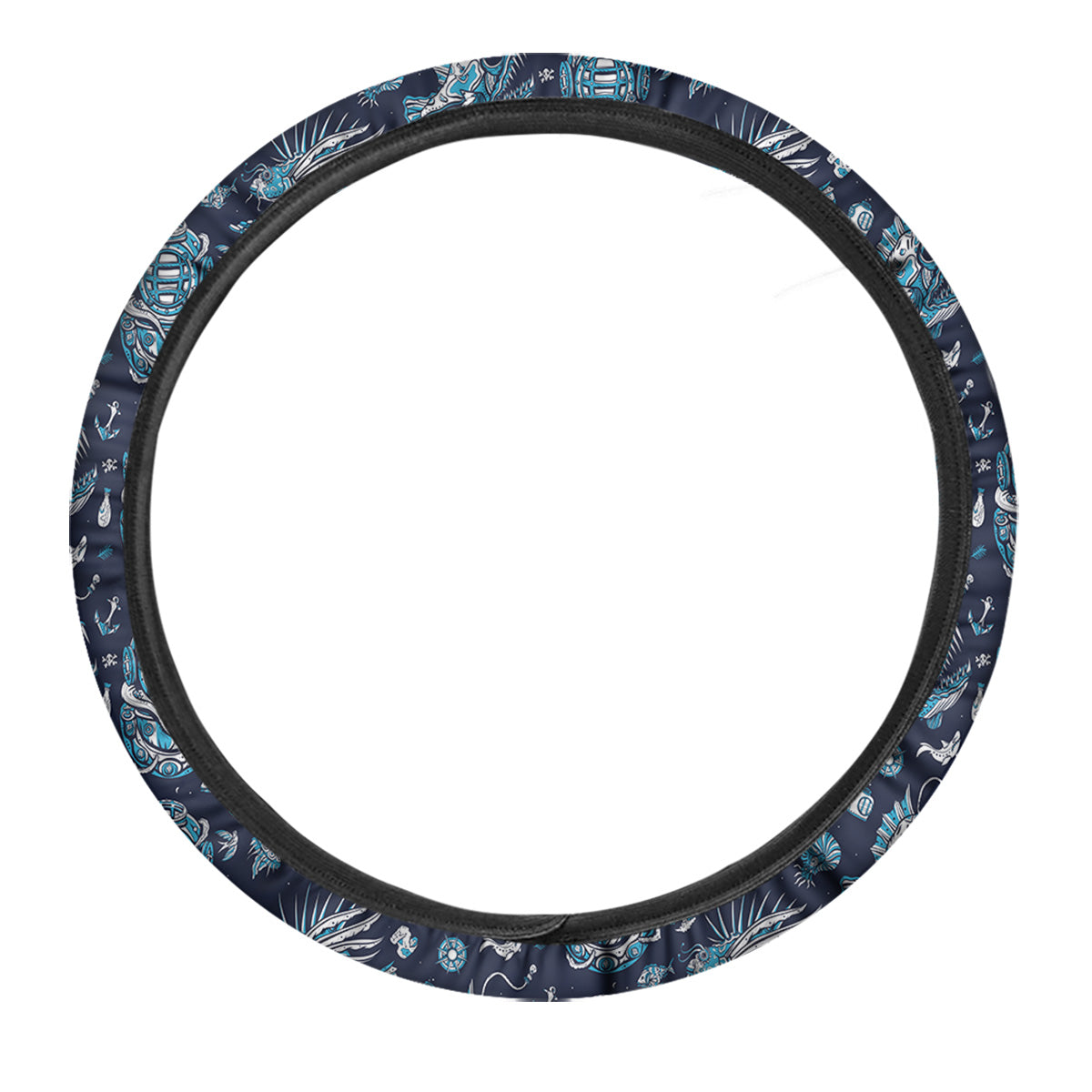 Underwater Blue Tattoo Print Pattern Car Steering Wheel Cover-grizzshop