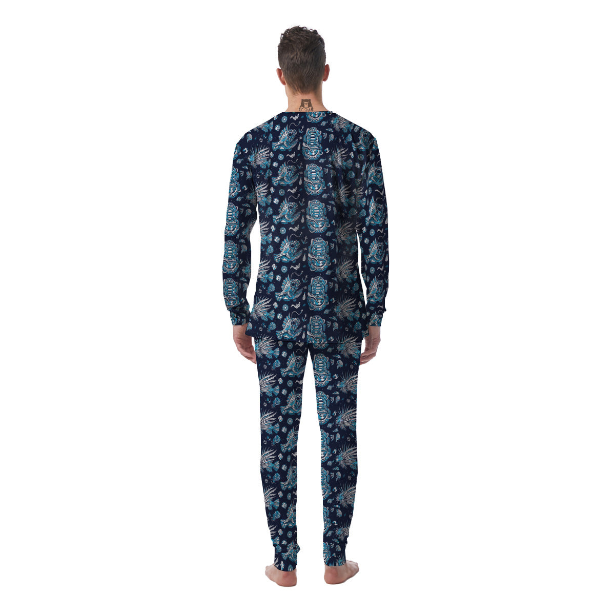 Underwater Blue Tattoo Print Pattern Men's Pajamas-grizzshop