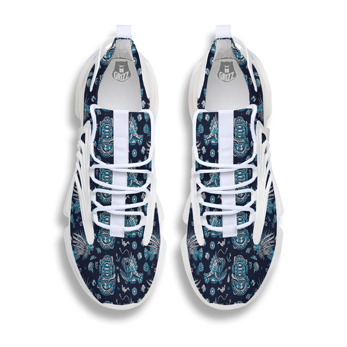 Underwater Blue Tattoo Print Pattern White Gym Shoes-grizzshop