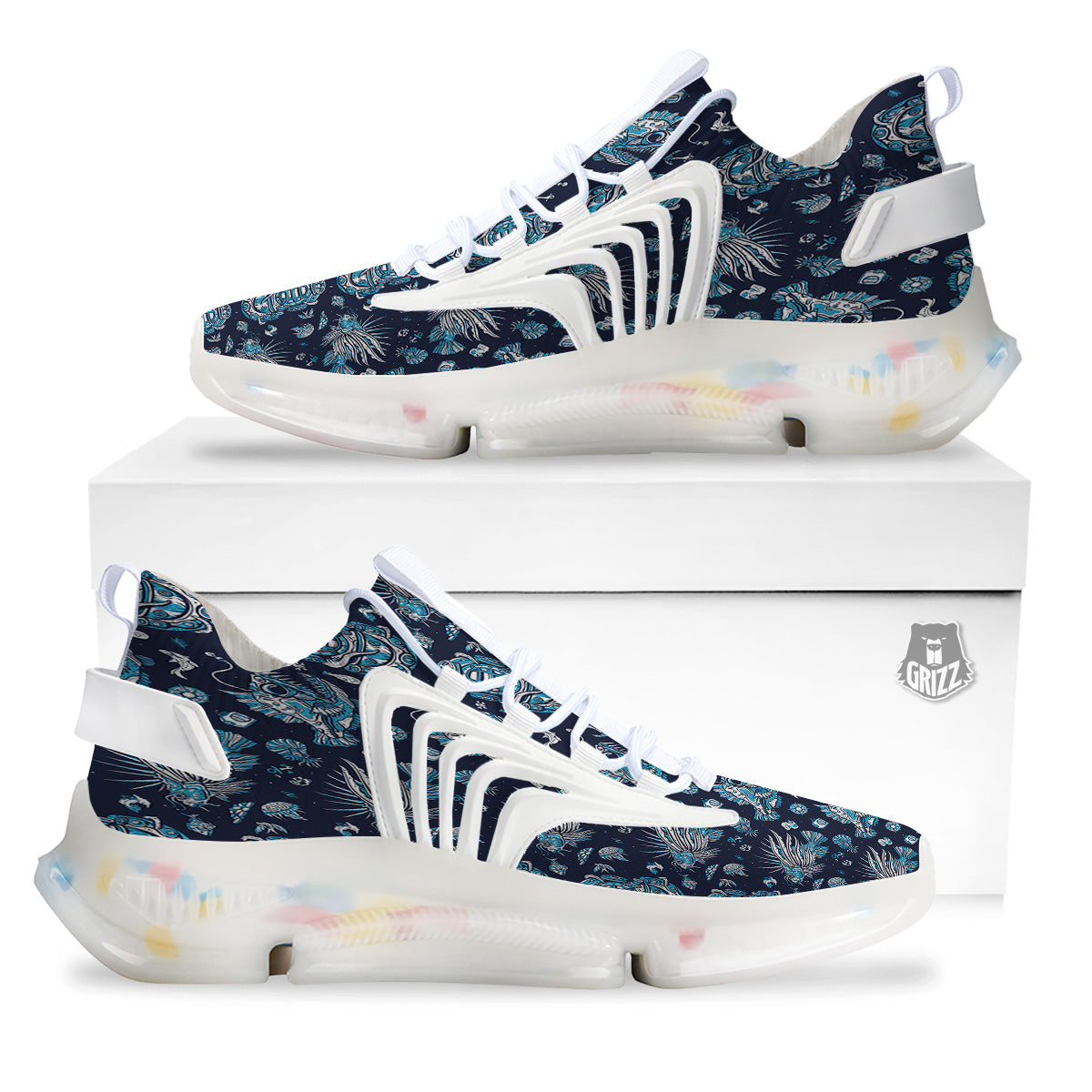 Underwater Blue Tattoo Print Pattern White Gym Shoes-grizzshop