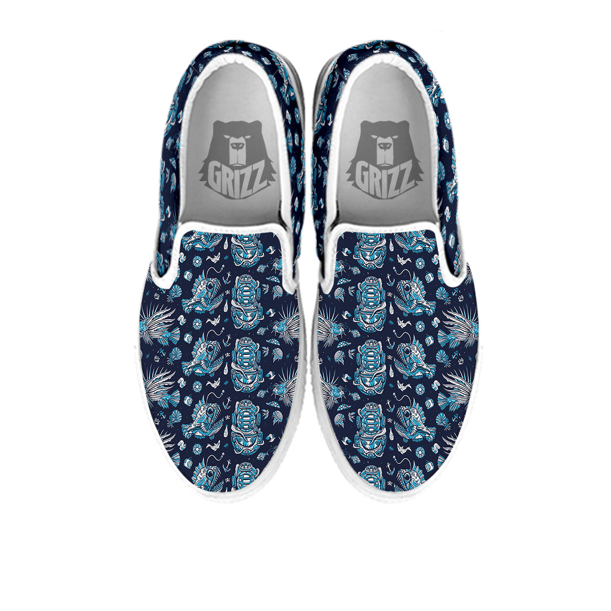 Underwater Blue Tattoo Print Pattern White Slip On Shoes-grizzshop