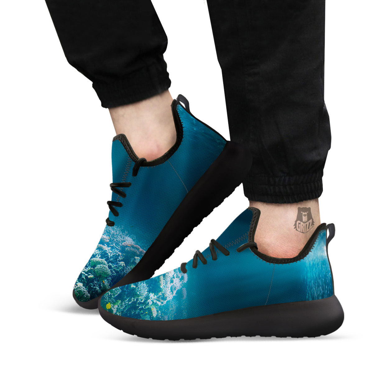 Underwater Ocean Print Black Athletic Shoes-grizzshop