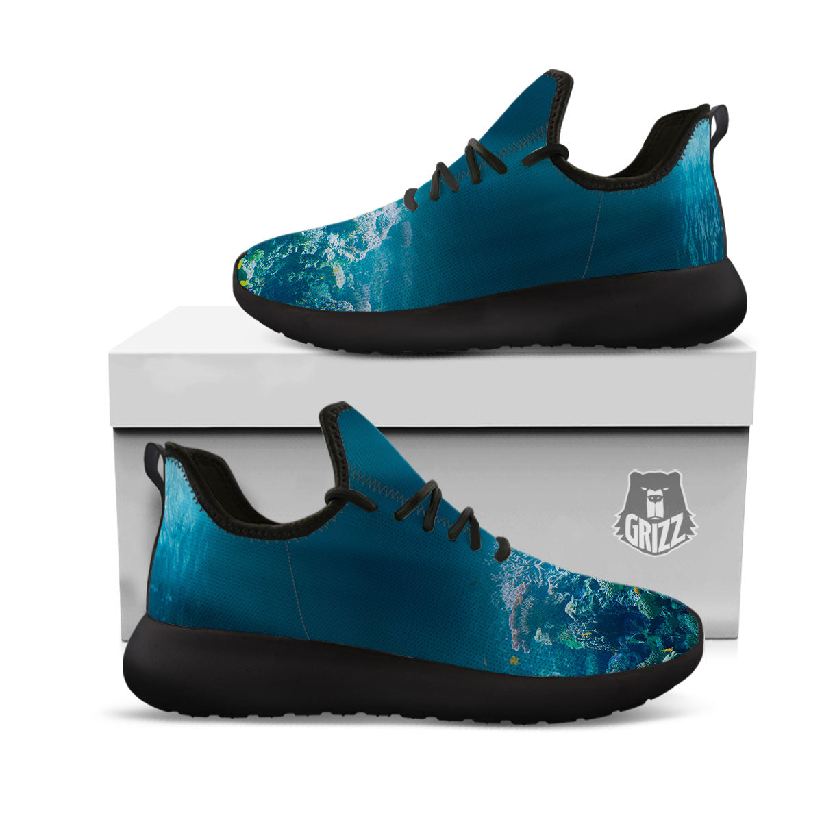 Underwater Ocean Print Black Athletic Shoes-grizzshop