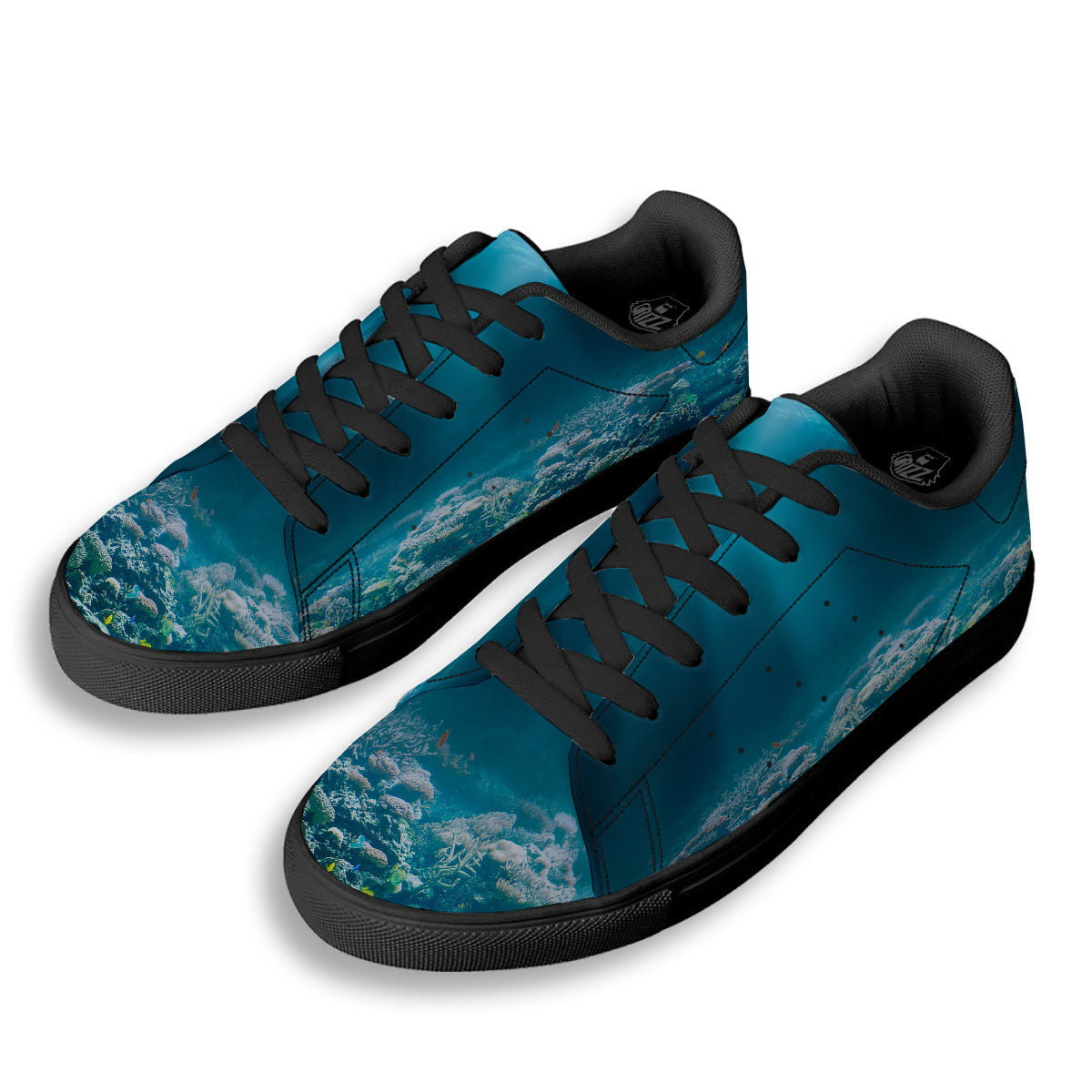 Underwater Ocean Print Black Low Top Sneakers-grizzshop