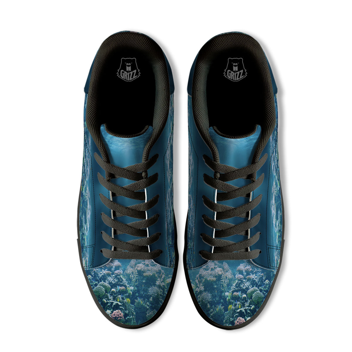 Underwater Ocean Print Black Low Top Sneakers-grizzshop