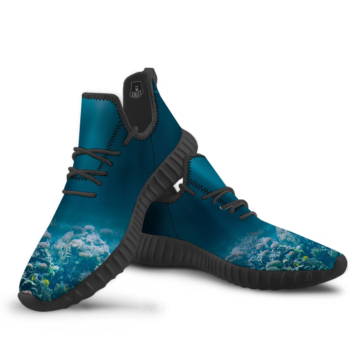 Underwater Ocean Print Black Walking Shoes-grizzshop