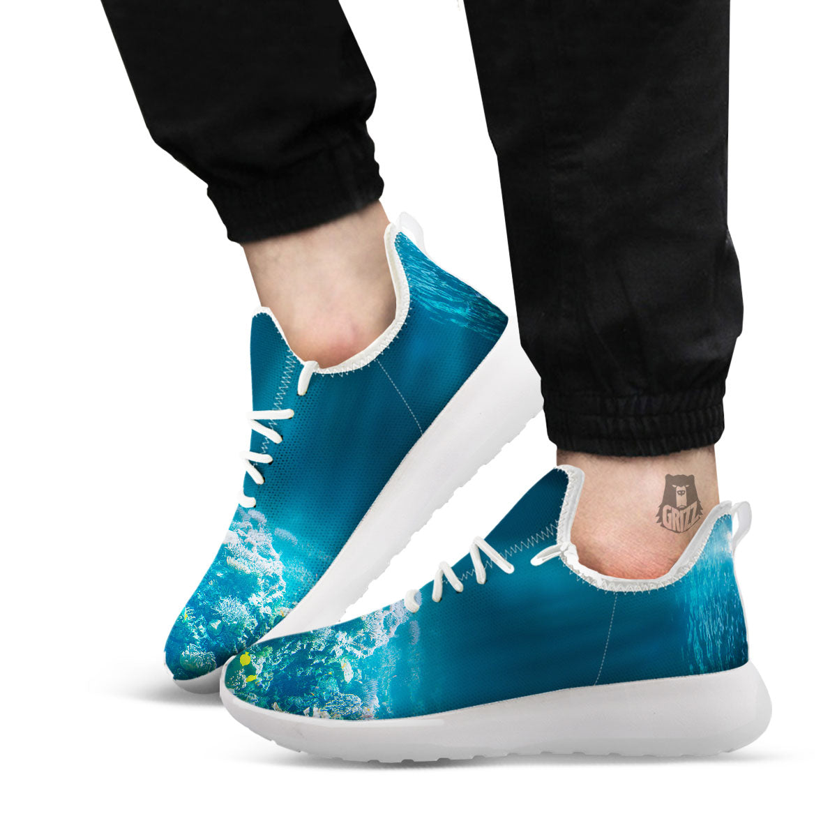 Underwater Ocean Print White Athletic Shoes-grizzshop
