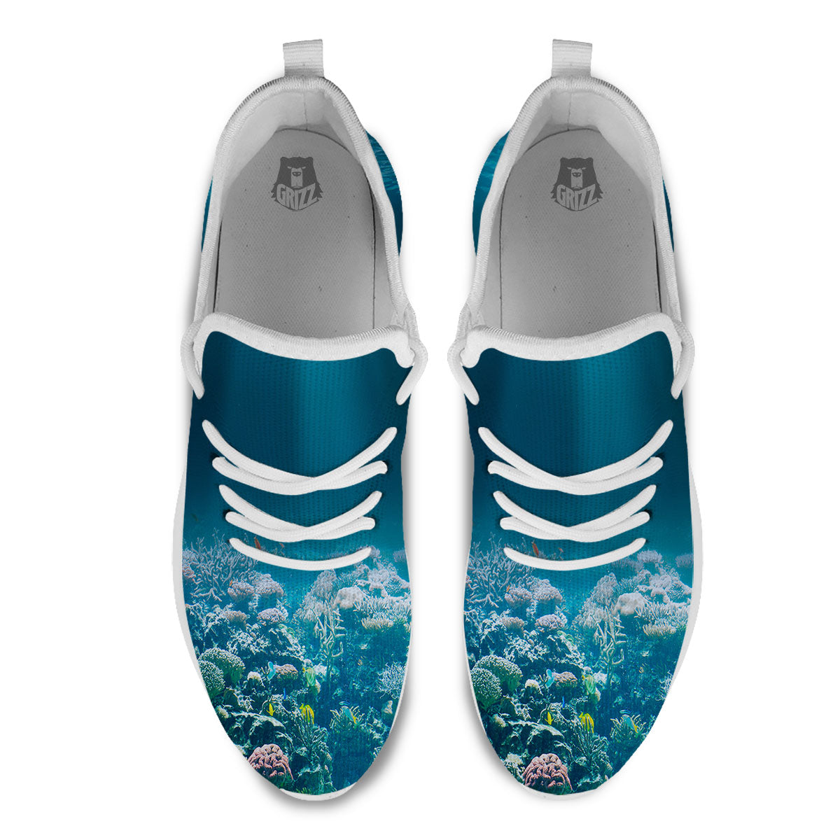Underwater Ocean Print White Athletic Shoes-grizzshop