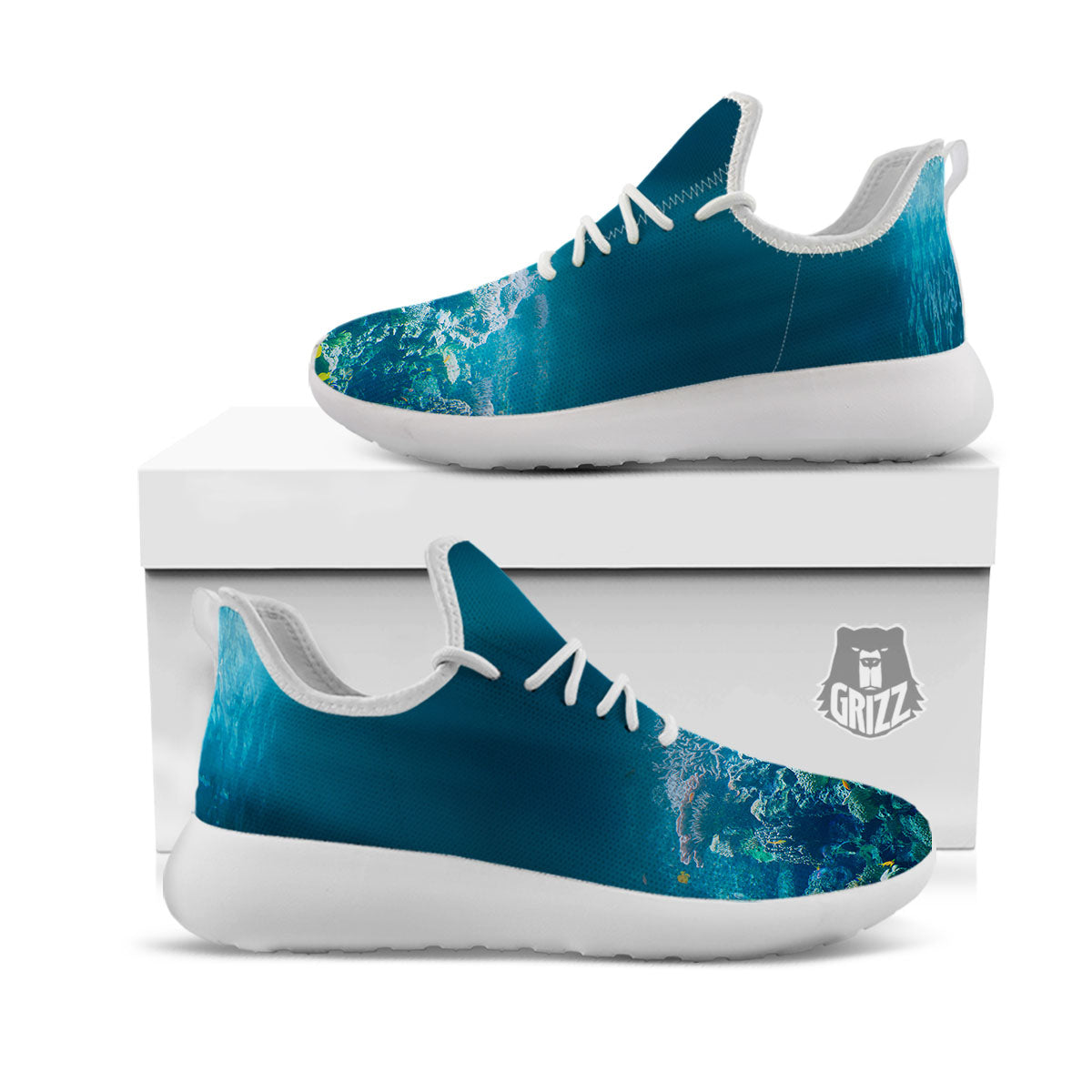 Underwater Ocean Print White Athletic Shoes-grizzshop