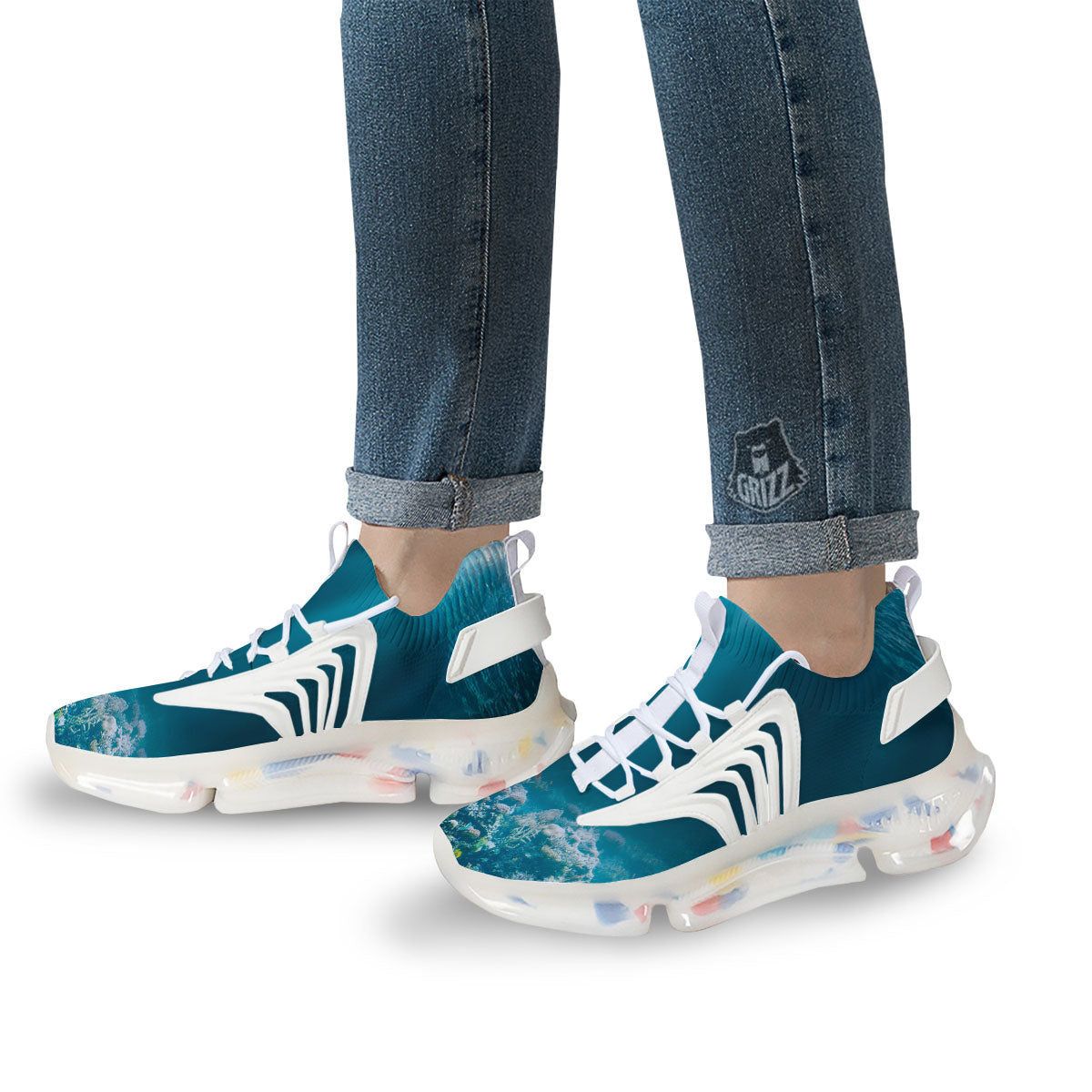 Underwater Ocean Print White Gym Shoes-grizzshop
