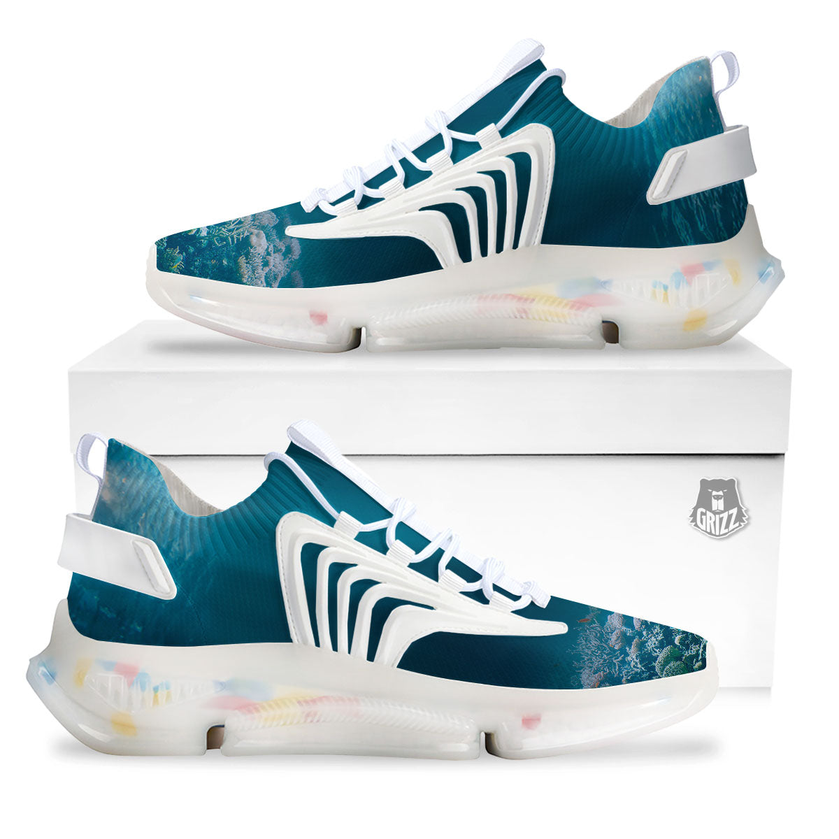 Underwater Ocean Print White Gym Shoes-grizzshop