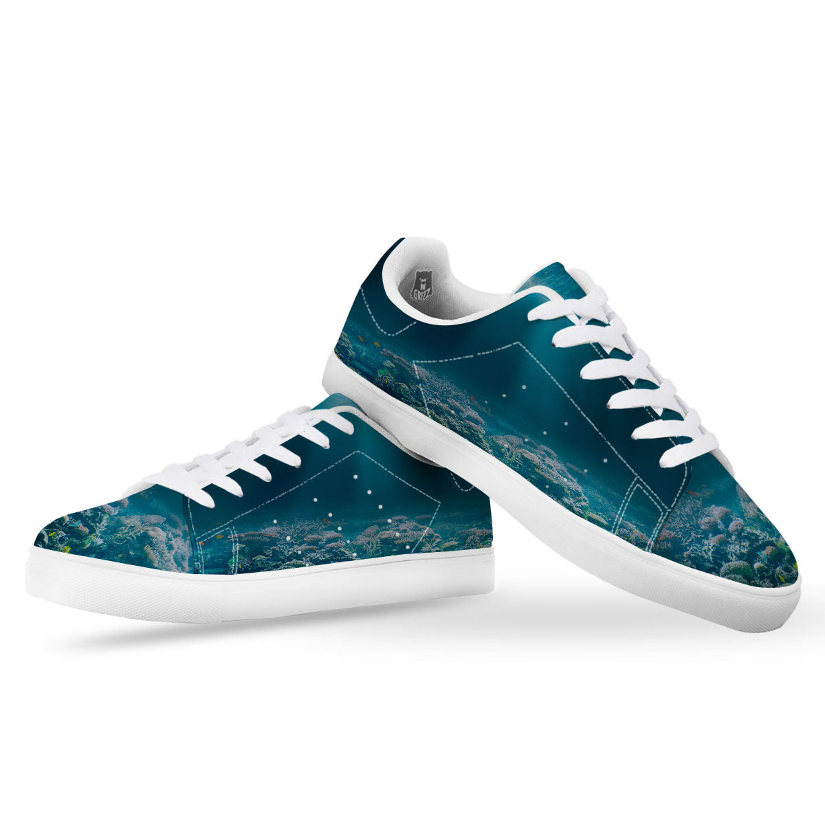 Underwater Ocean Print White Low Top Sneakers-grizzshop