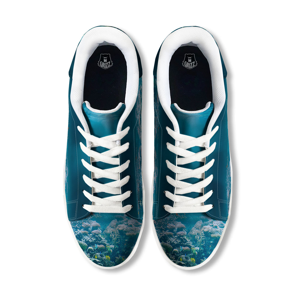 Underwater Ocean Print White Low Top Sneakers-grizzshop
