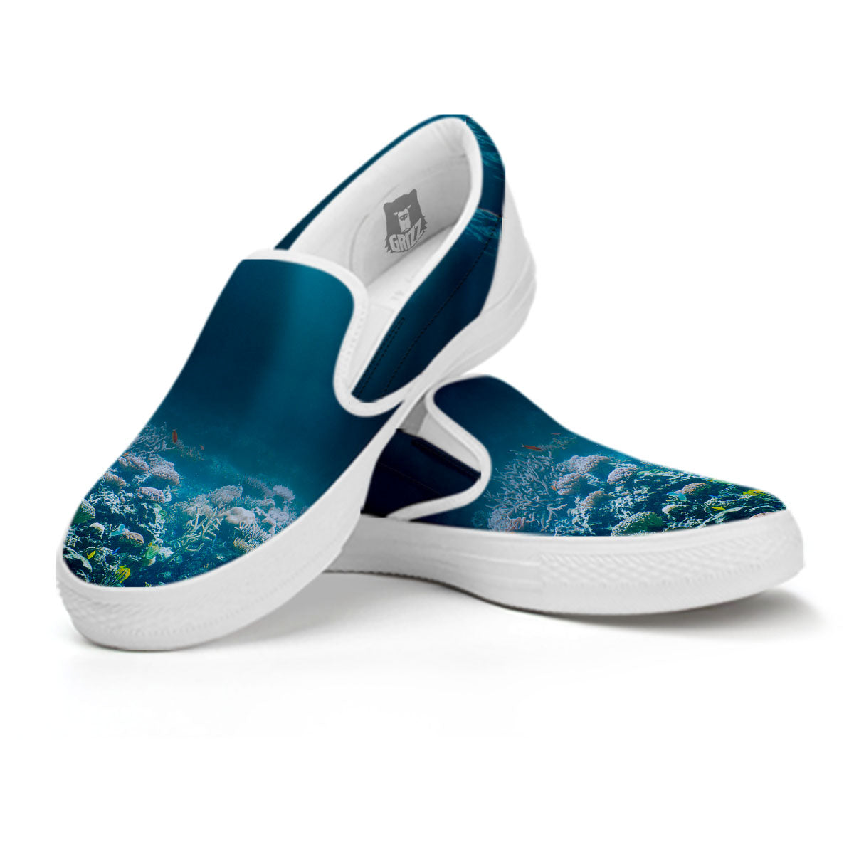 Underwater Ocean Print White Slip On Shoes-grizzshop