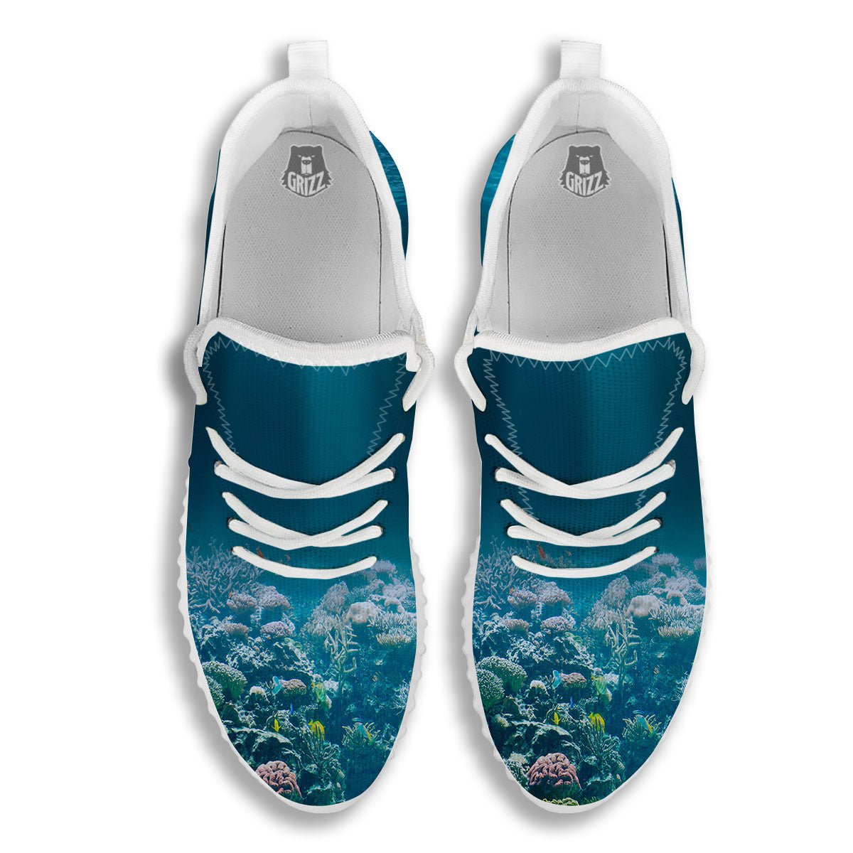 Underwater Ocean Print White Walking Shoes-grizzshop