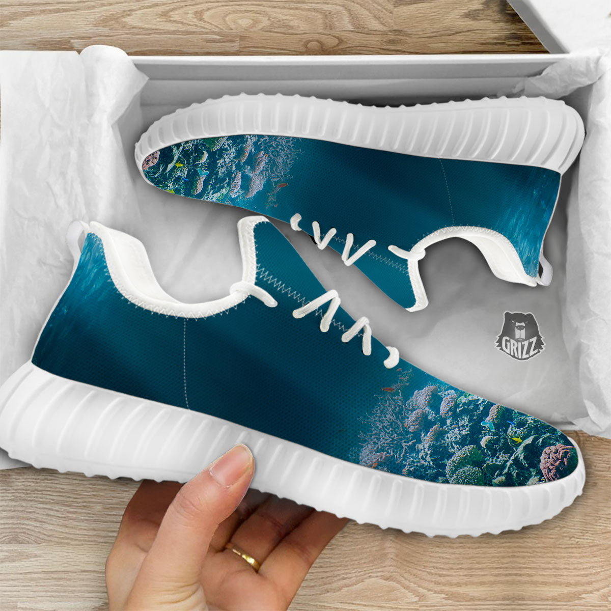 Underwater Ocean Print White Walking Shoes-grizzshop