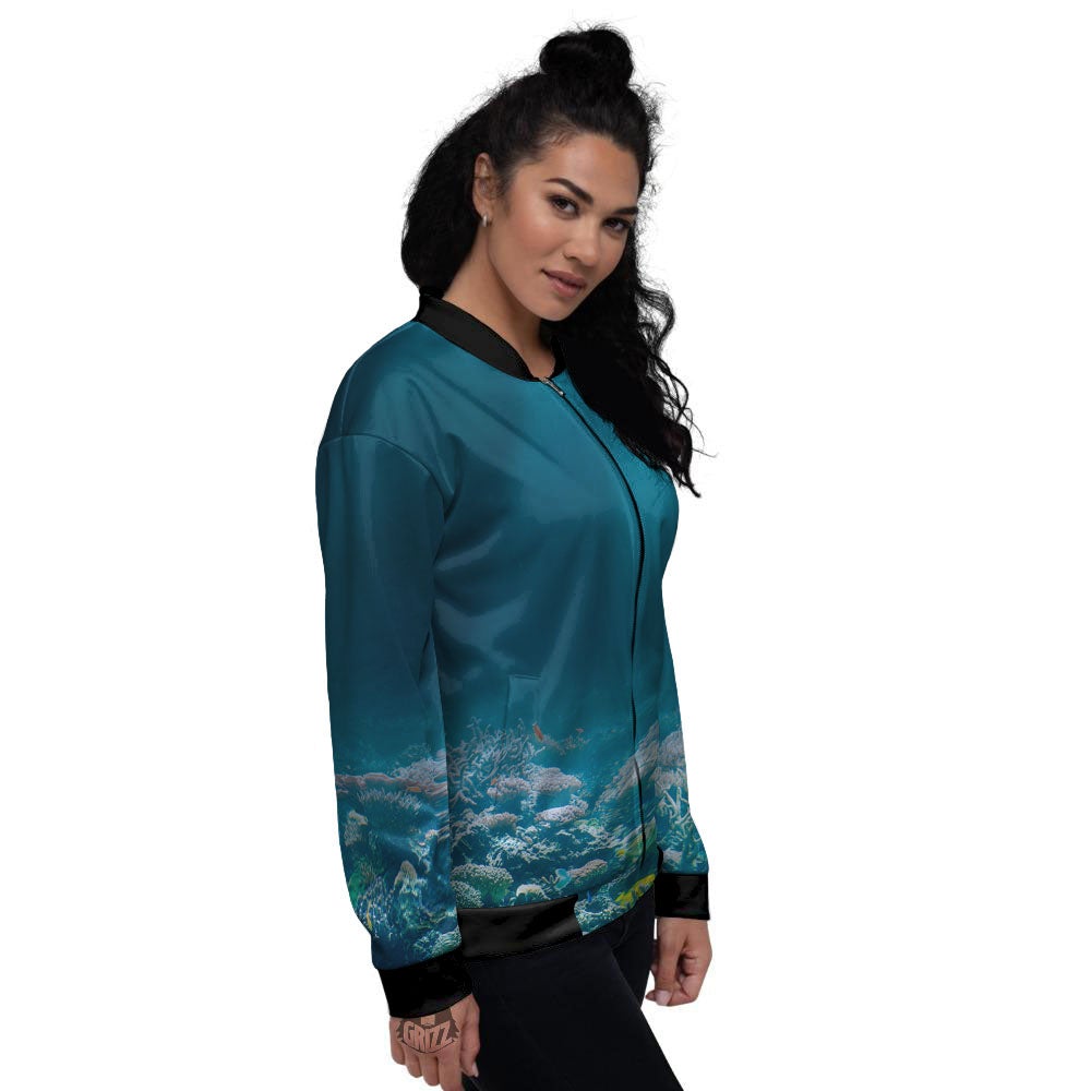 Underwater Ocean Print Women's Bomber Jacket-grizzshop