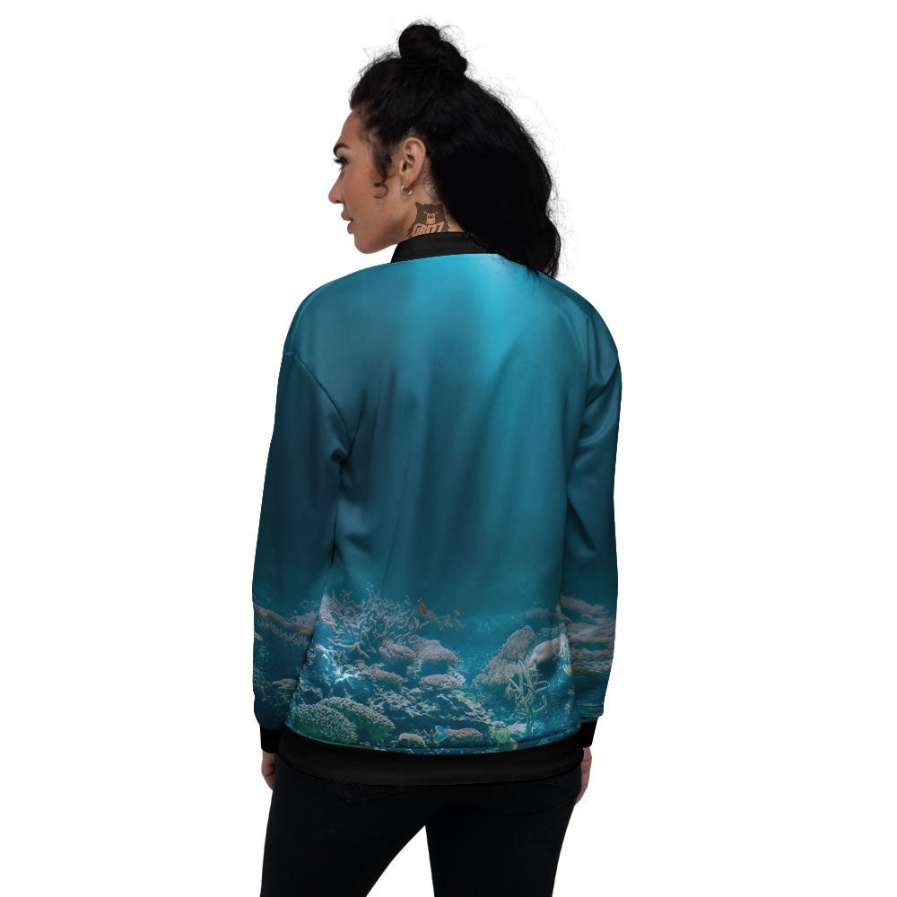 Underwater Ocean Print Women's Bomber Jacket-grizzshop