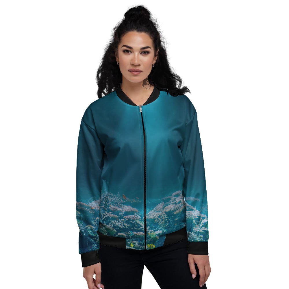 Underwater Ocean Print Women's Bomber Jacket-grizzshop