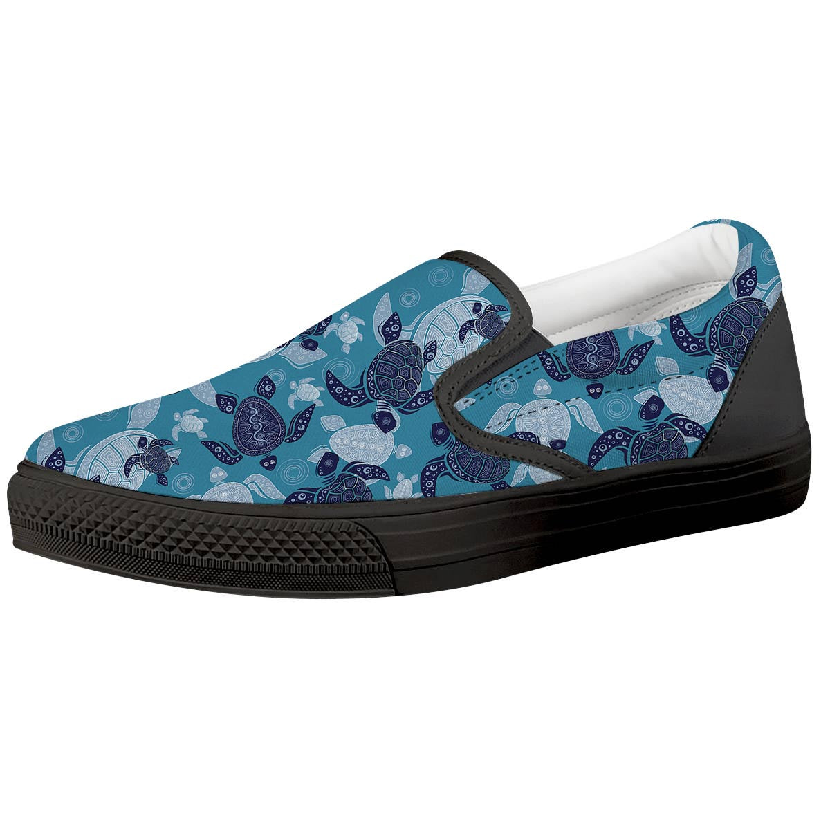 Underwater Sea Turtle Family Print Pattern Black Slip On Shoes-grizzshop