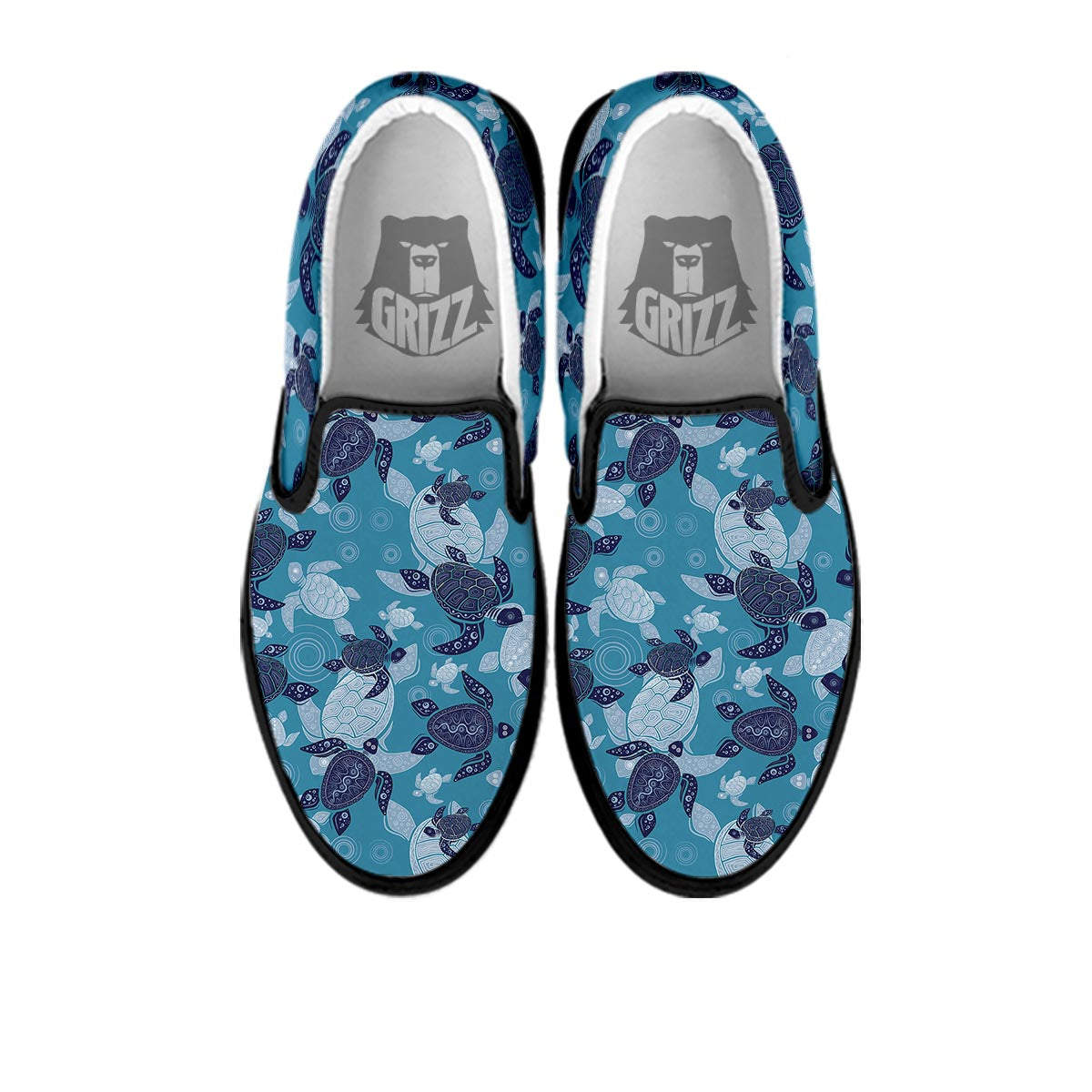 Underwater Sea Turtle Family Print Pattern Black Slip On Shoes-grizzshop