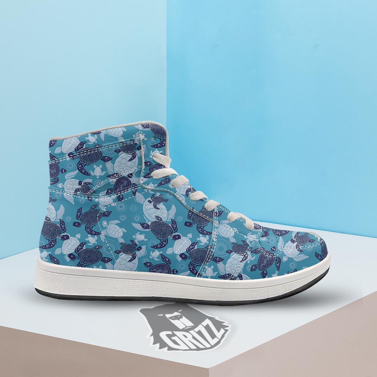 Underwater Sea Turtle Family Print Pattern High Top Sneakers-grizzshop