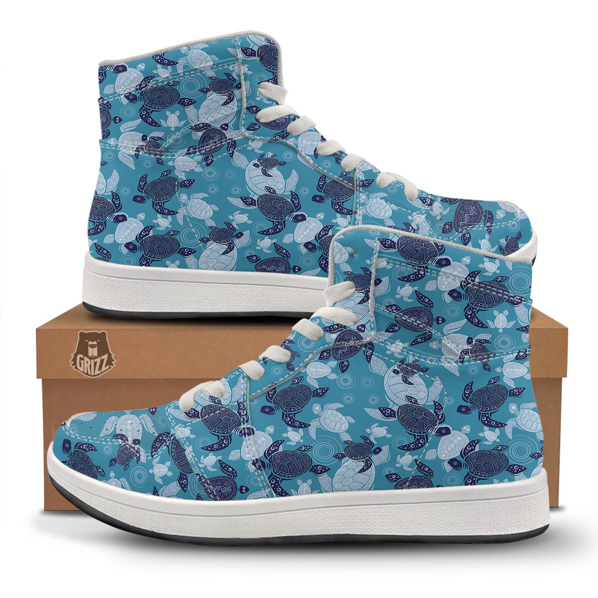 Underwater Sea Turtle Family Print Pattern High Top Sneakers-grizzshop