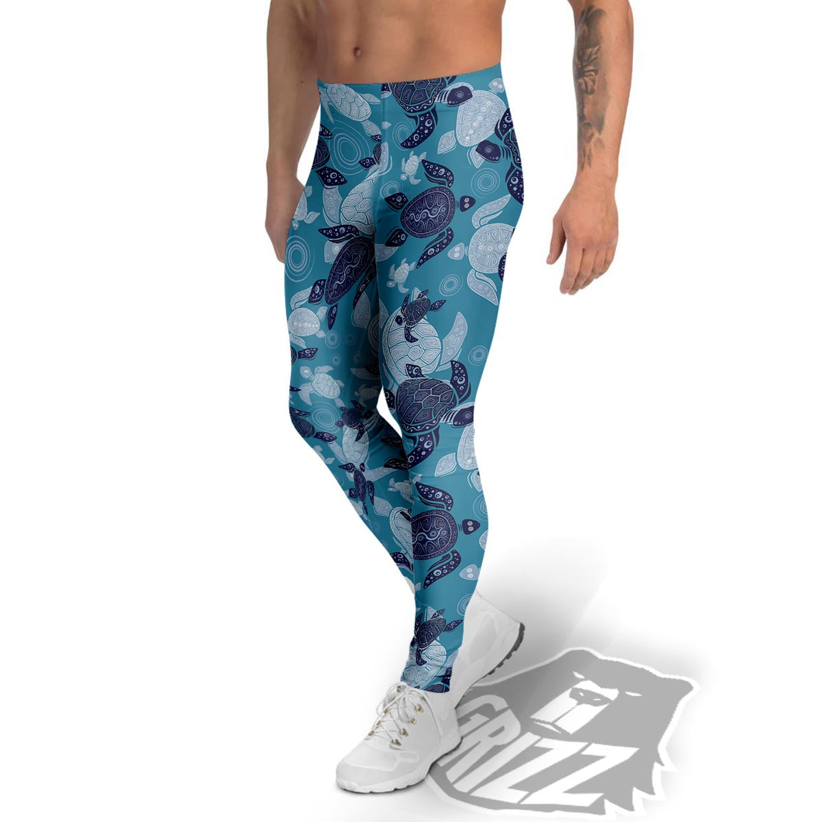 Underwater Sea Turtle Family Print Pattern Men's Leggings-grizzshop