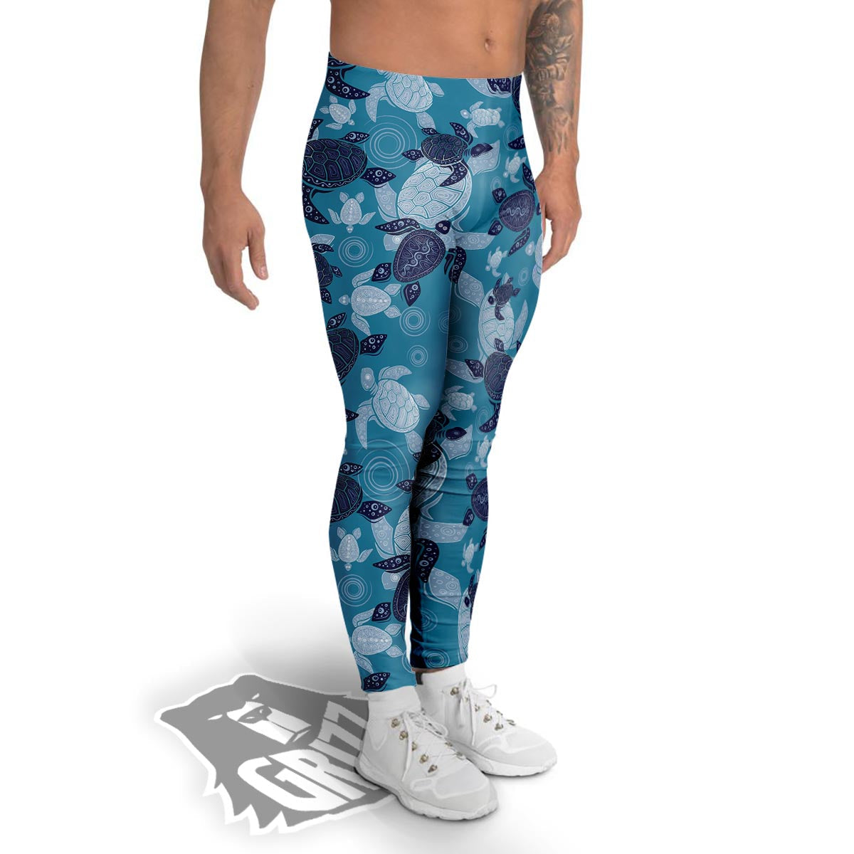 Underwater Sea Turtle Family Print Pattern Men's Leggings-grizzshop