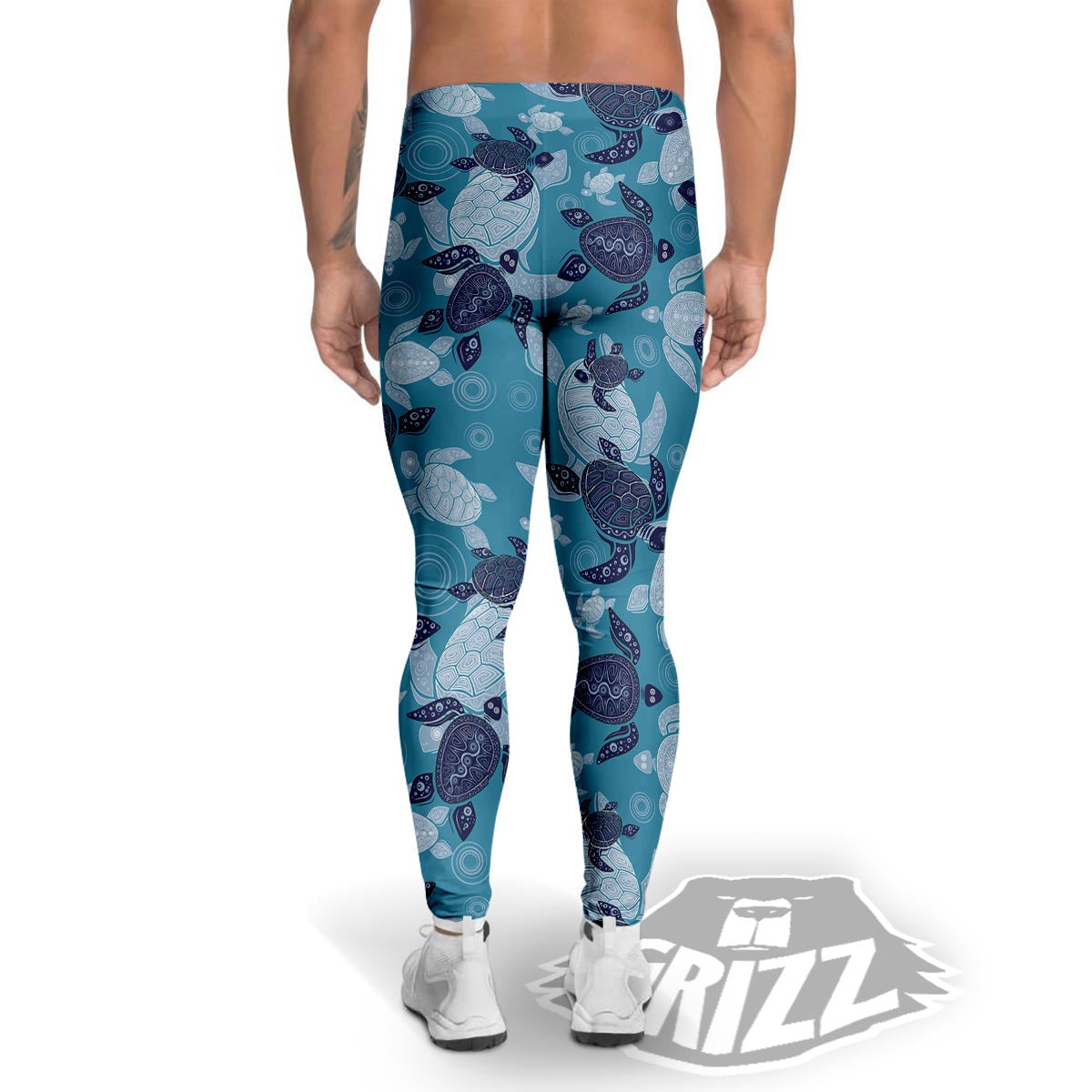 Underwater Sea Turtle Family Print Pattern Men's Leggings-grizzshop